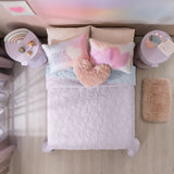 HEARTS LOVE SPECIAL TEXTURE AND POMS POMS REVERSIBLE COMFORTER SET 4 PCS QUEEN SIZE MADE IN MEXICO