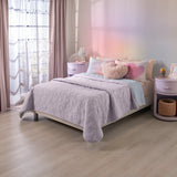 HEARTS LOVE SPECIAL TEXTURE AND POMS POMS REVERSIBLE COMFORTER SET 3 PCS TWIN SIZE MADE IN MEXICO