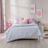 HEARTS LOVE SPECIAL TEXTURE AND POMS POMS REVERSIBLE COMFORTER SET 3 PCS TWIN SIZE MADE IN MEXICO