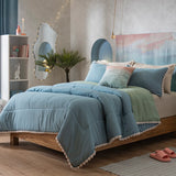 SORRENTO POMPONS SOFT TEXTURE REVERSIBLE COMFORTER SET 3 PCS TWIN SIZE MADE IN MEXICO