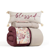 NAVARRA FLOWERS SOFT TEXTURE REVERSIBLE COMFORTER SET 5 PCS QUEEN SIZE MADE IN MEXICO