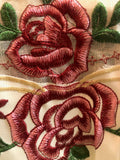 NEVADA ROSES FLOWERS BURGUNDY EMBROIDERED DECORATIVE KITCHEN CURTAIN SET 3 PCS