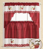 NEVADA APPLES FRUITS BURGUNDY EMBROIDERED DECORATIVE KITCHEN CURTAIN SET 3 PCS