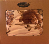 FLOWERS BROWN 100% ORGANIC COTTON FEELING DECORATIVE SHEET SET 3 PCS TWIN SIZE