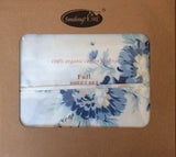 FLOWERS BLUE 100% ORGANIC COTTON FEELING DECORATIVE SHEET SET 4 PCS FULL SIZE