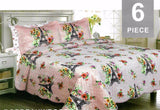TONNY EIFFEL TOWER AND FLOWERS DECORATIVE PLUSH BEDSPREAD QUILTED SET 6 PCS KING SIZE