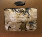 FLOWERS DARK BEIGE 100% ORGANIC COTTON FEELING DECORATIVE SHEET SET 4 PCS FULL SIZE