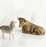 OX AND GOAT FIGURE SCULPTURE HAND PAINTING WILLOW TREE BY SUSAN LORDI
