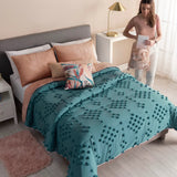 THAI POM POMS EMBROIDERY REVERSIBLE COMFORTER SET 3 PCS TWIN SIZE MADE IN MEXICO