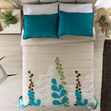 TULUM LEAVES BEDSPREAD SET 3 PCS QUEEN SIZE 100% MICROFIBER
