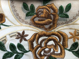 NEVADA ROSES FLOWERS COFFEE EMBROIDERED DECORATIVE KITCHEN CURTAIN SET 3 PCS
