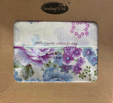 FLOWERS PURPLE 100% ORGANIC COTTON FEELING DECORATIVE SHEET SET 4 PCS CALKING SIZE