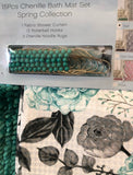 ROSES FLOWERS TEAL CHENILLE BATHROOM MAT SET 15 PCS