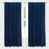 NAVY BLUE VIASOFT MID LIGHT CURTAINS WINDOWS PANELS SHORT 2 PCS