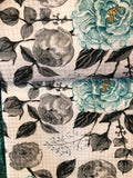 ROSES FLOWERS TEAL CHENILLE BATHROOM MAT SET 15 PCS