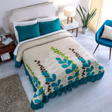 TULUM LEAVES REVERSIBLE BEDSPREAD SET 3 PCS KING SIZE 100% MICROFIBER