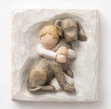 HUG PLAQUE FIGURE SCULPTURE HAND PAINTING WILLOW TREE BY SUSAN LORDI