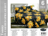TONNY FLOWERS DANNA NAVY DECORATIVE PLUSH BEDSPREAD QUILTED SET 6 PCS KING SIZE