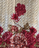 KELLY ROSES FLOWERS BURGUNDY AND BEIGE DECORATIVE PLUSH BEDSPREAD COVERLET SET 3 PCS KING SIZE