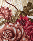 KELLY ROSES FLOWES BURGUNDY BEIGE DECORATIVE PLUSH BEDSPREAD COVERLET SET 3 PCS QUEEN SIZE