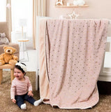 STARS BABY GIRL NURSERY CRIB BLANKET WITH SHERPA VERY SOFT AND WARM