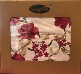 FLOWERS DARK RED 100% ORGANIC COTTON FEELING DECORATIVE SHEET SET 3 PCS TWIN SIZE