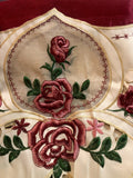 NEVADA ROSES FLOWERS BURGUNDY EMBROIDERED DECORATIVE KITCHEN CURTAIN SET 3 PCS