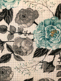 ROSES FLOWERS TEAL CHENILLE BATHROOM MAT SET 15 PCS
