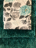 ROSES FLOWERS TEAL CHENILLE BATHROOM MAT SET 15 PCS