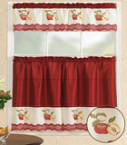 NEVADA APPLES FRUITS BURGUNDY EMBROIDERED DECORATIVE KITCHEN CURTAIN SET 3 PCS
