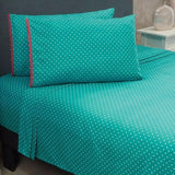 POLKA DOTS EMBROIDERED VIASOFT SHEET SET 4 PCS QUEEN SIZE 100% MICROFIBER