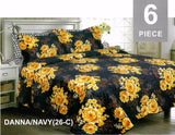 TONNY FLOWERS DANNA NAVY DECORATIVE PLUSH BEDSPREAD QUILTED SET 6 PCS KING SIZE