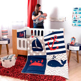 SAILOR MARINER BABY BOYS CRIB BEDDING NURSERY SET 6 PCS 100% COTTON FOR BABY SHOWER GIFT