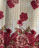 KELLY ROSES FLOWES BURGUNDY BEIGE DECORATIVE PLUSH BEDSPREAD COVERLET SET 3 PCS QUEEN SIZE