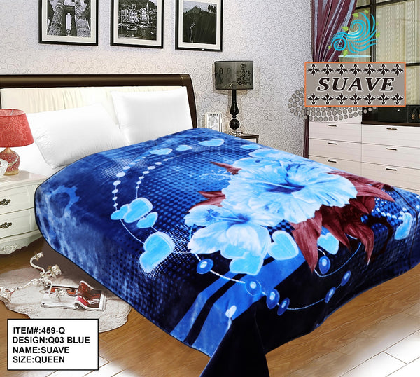 FLOWERS BLUE COLOR SUAVE PLUSH BLANKET SOFTY AND WARM QUEEN SIZE