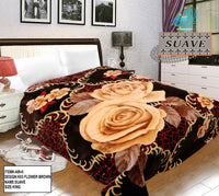 FLOWERS BROWN COLOR SUAVE PLUSH BLANKET SOFTY AND WARM KING SIZE