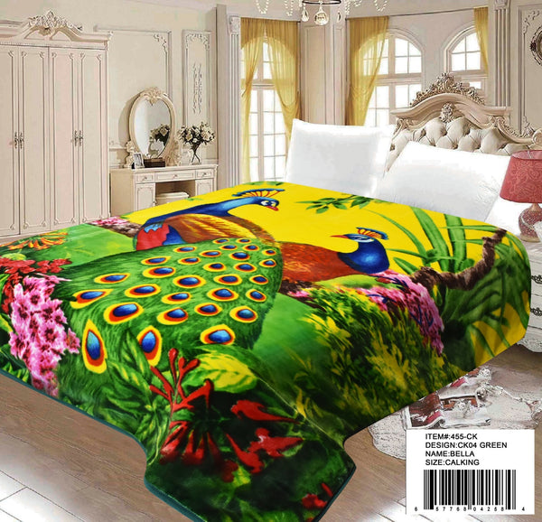 PEACOCKS GREEN COLOR BELLA PLUSH BLANKET SOFTY AND WARM CALIFORNIA KING SIZE