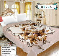 FLOWERS LILIS CAMEL COLOR BELLA PLUSH BLANKET SOFTY AND WARM QUEEN SIZE
