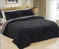 CHICAGO BLACK AND GRAY COLOR BLANKET WITH SHERPA SOFTY THICK AND WARM 3 PCS QUEEN SIZE