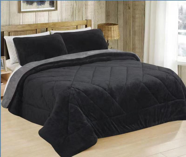 CHICAGO BLACK AND GRAY COLOR BLANKET WITH SHERPA SOFTY THICK AND WARM 3 PCS KING SIZE