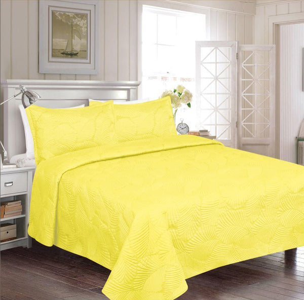 CORA YELLOW COLOR DECORATIVE EMBROIDERY BEDSPREAD SET 3 PCS KING SIZE