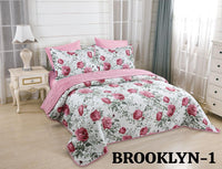 BROOKLYN FLOWERS PINK COLOR VELVET TEXTURE BEDSPREAD SET 6 PCS KING SIZE