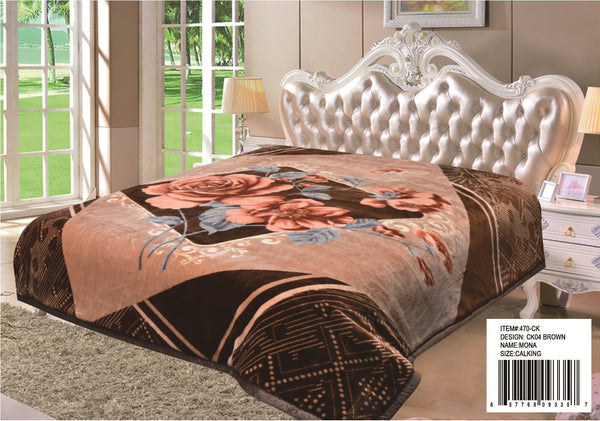 FLOWERS BROWN COLOR MONA 2 PLY PLUSH BLANKET SOFTY AND WARM CALIFORNIA KING SIZE