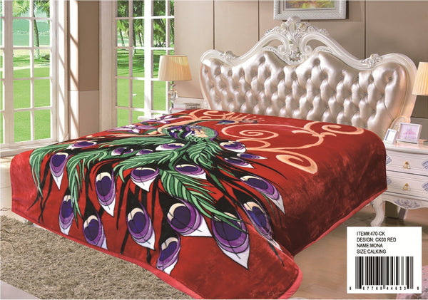 PEACOCKS RED COLOR MONA 2 PLY PLUSH BLANKET SOFTY AND WARM CALIFORNIA KING SIZE