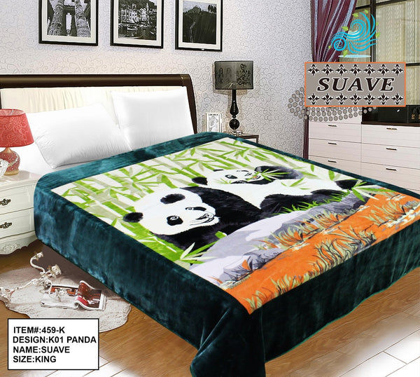 PANDA BEAR GREEN COLOR SUAVE PLUSH BLANKET SOFTY AND WARM KING SIZE