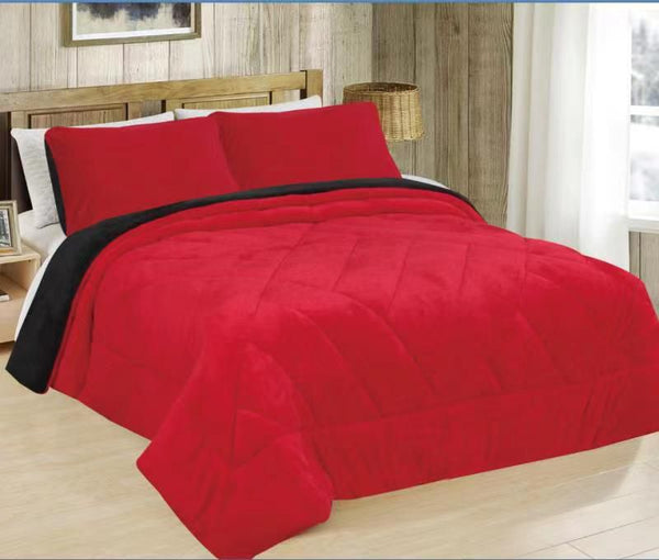 CHICAGO RED AND BLACK COLOR BLANKET WITH SHERPA SOFTY THICK AND WARM 3 PCS QUEEN SIZE