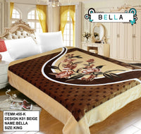 FLOWERS BEIGE COLOR BELLA PLUSH BLANKET SOFTY AND WARM KING SIZE