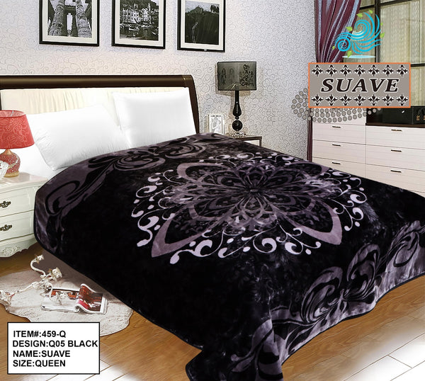 MEDALLION MANDALA BLACK COLOR SUAVE PLUSH BLANKET SOFTY AND WARM QUEEN SIZE