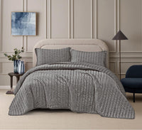 CARMEN ROUCHED DARK GRAY COLOR DECORATIVE BEDSPREAD QUILTED SE 3 PCS QUEEN SIZE