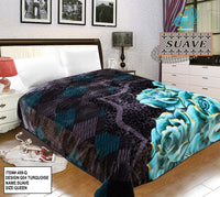 FLOWERS TURQUOISES COLOR SUAVE PLUSH BLANKET SOFTY AND WARM QUEEN SIZE